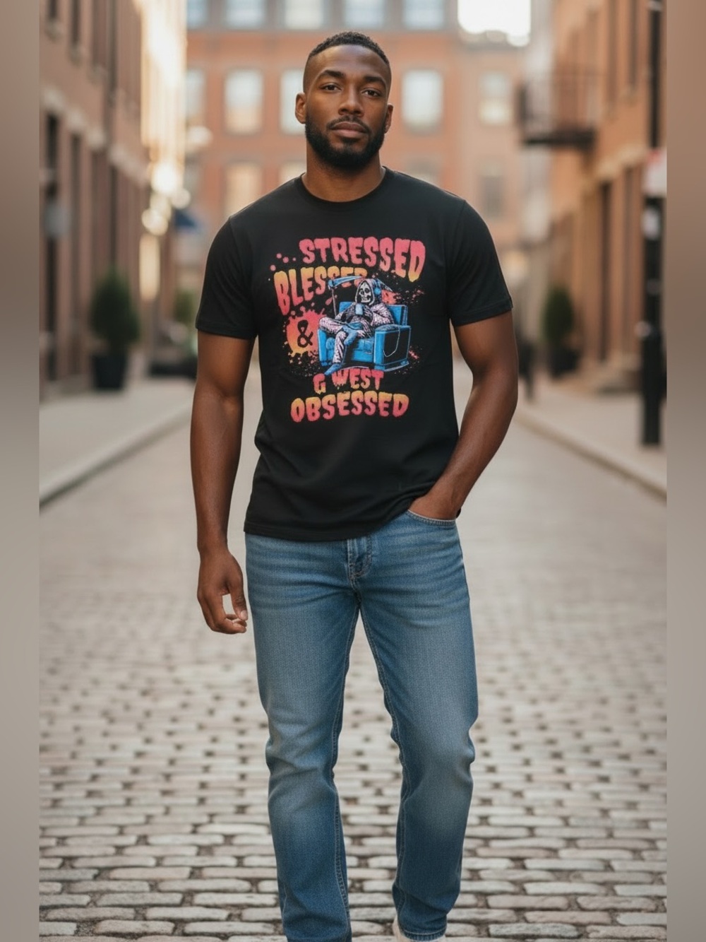 G West “Stressed, Blessed, & Obsessed” Grim Reaper Graphic Tee - 2XL - NWT